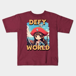 Girl Pirate Defy The World Kids T-Shirt